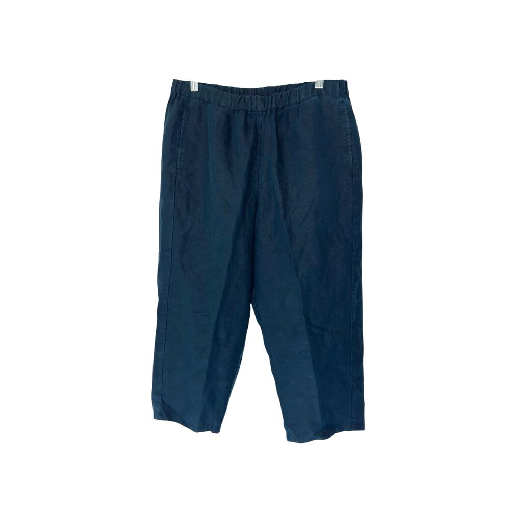 J. Jill Love Linen Navy Blue Lagenlook Coastal Cropped Linen Pants Medium Petite